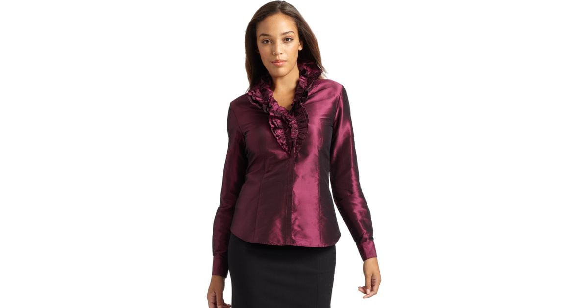 Lyst Lafayette New York Tessa Silk Taffeta Blouse In Purple