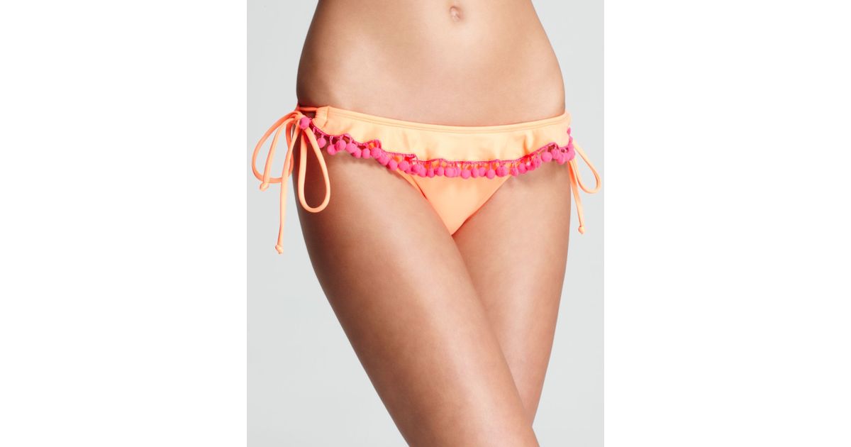 Lyst Pilyq Pom Pom Side Tie Bikini Bottom In Orange