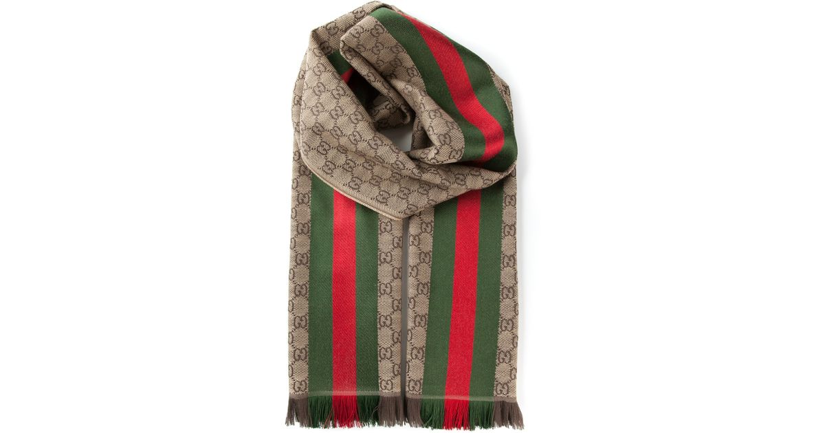 Gucci Monogram Scarf In Brown For Men Lyst