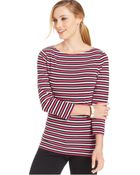Jones New York Signature Petite Three-Quarter Sleeve Striped Top - Lyst