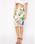 Asos Pencil Skirt in Textured Botanical Floral Print - Lyst