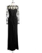 David Meister Illusion Neckline Long Sleeved Gown - Lyst