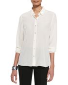 Eileen Fisher Long-sleeve Silk Button-front Blouse - Lyst