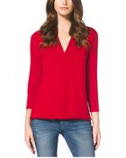 Michael Kors V-Neck Silk Blouse - Lyst