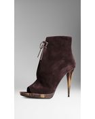 Burberry Suede Peep-Toe Ankle Boots - Lyst