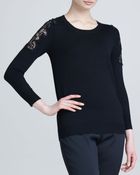Lela Rose Laceapplique Crewneck Sweater - Lyst