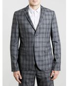 Topman Grey And Blue Check Skinny Suit Jacket - Lyst