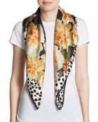 Roberto Cavalli Floral And Dot Print Silk Scarf - Lyst