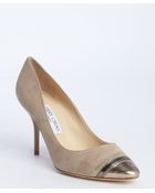 Jimmy Choo Tan And Gold Suede Cap Toe 'Liana' Pumps - Lyst