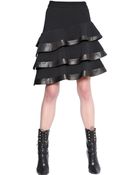 Emanuel Ungaro Stretch Wool Crepe & Nappa Leather Skirt - Lyst