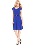 Tahari By Asl Capsleeve Belted Dress - Lyst