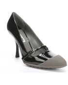 Miu Miu Black And Stone Patent Leather Rubber Cap Toe Mary-Jane Pumps - Lyst