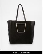 Asos Leather Suede Shopper Bag with Metal Handles - Lyst