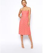 Asos Bandeau Midi Dress In Lace - Lyst