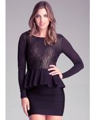 Bebe Lace Trim Peplum Top - Lyst