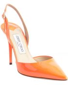 Jimmy Choo Neon Flame Orange Patent Leather Pointed Toe 'Tarida' Sling Backs - Lyst