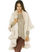Akira Black Label Faux Fur Tiered Cardigan In Ivory - Lyst