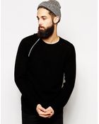 Asos Merino Crew Neck Sweater With Zip - Lyst