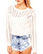 Akira Black Label Cable Knit Crop Sweater In Cream - Lyst