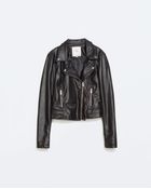 Zara Faux Leather Biker Jacket - Lyst
