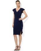 Lauren by Ralph Lauren Petite Ruffled Cap Sleeved Dress - Lyst