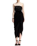 Lanvin Strapless Beaded-Bodice Drape Dress - Lyst