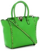 Valentino Green Leather 'Rockstud' Studded Detail Small Convertible Tote - Lyst