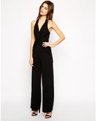 Lipsy Halterneck Jumpsuit with Lace Trim - Lyst