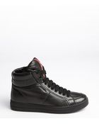 Prada Black Leather Lace Up High Top Sneakers - Lyst