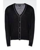 Armani Jeans V-Neck Cardigan In Wool And Viscose - Lyst