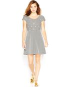 Maison Jules Striped Embellished Dress - Lyst