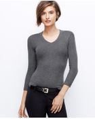 Ann Taylor Ribbed V-Neck Sweater - Lyst