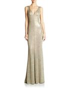 ABS By Allen Schwartz V Neck Metallic Gown - Lyst