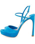 Miu Miu Suede Peep-Toe Sandal - Lyst