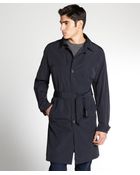 Prada Navy Cotton Blend Belted Raincoat - Lyst