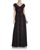Calvin Klein Cap Sleeve Lace-inset Gown - Lyst