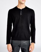 The Kooples Leather-Trim Wool Henley Sweater - Lyst