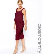 Asos Maternity Midi Body-Conscious Dress With Lace Insert - Lyst