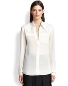 Donna Karan New York Poplin & Crepe Georgette Blouse - Lyst