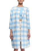 Oscar de la Renta Buffalo Check 3/4-Sleeve Long Coat - Lyst