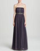 Adrianna Papell Gown - Strapless Beaded Tulle Skirt - Lyst