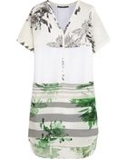 Tibi Printed Silk Crepe De Chine And Mesh Mini Dress - Lyst