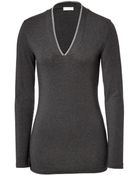 Brunello Cucinelli Cotton-Blend Long Sleeve V-Neck Top - Lyst