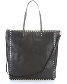 Valentino Black Leather 'Rockstud' Large Convertible Tote Bag - Lyst