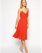 Asos Cami Pleated Midi Dress - Lyst