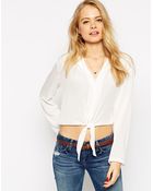 Asos Tie Front Blouse - Lyst