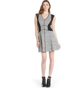 Rebecca Taylor Grey And Black Stretch Melange Knit Sleeveless V-Neck Dress - Lyst