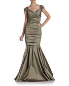Teri Jon Taffeta Cap-Sleeve Mermaid Gown - Lyst