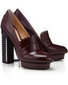 Aperlai Aubergine Leather Moccasin Z Heels - Lyst