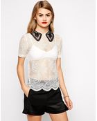 Asos Lace Top With Contrast Collar - Lyst